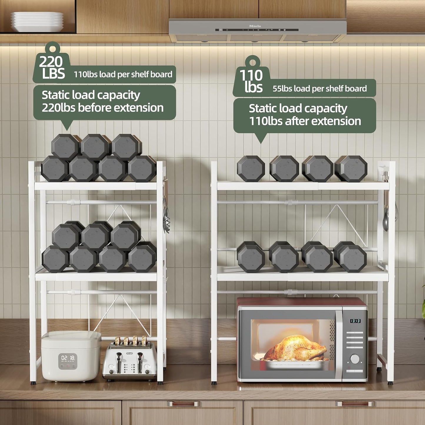 NETEL Soporte de microondas expandible de 3 niveles, estante para h...