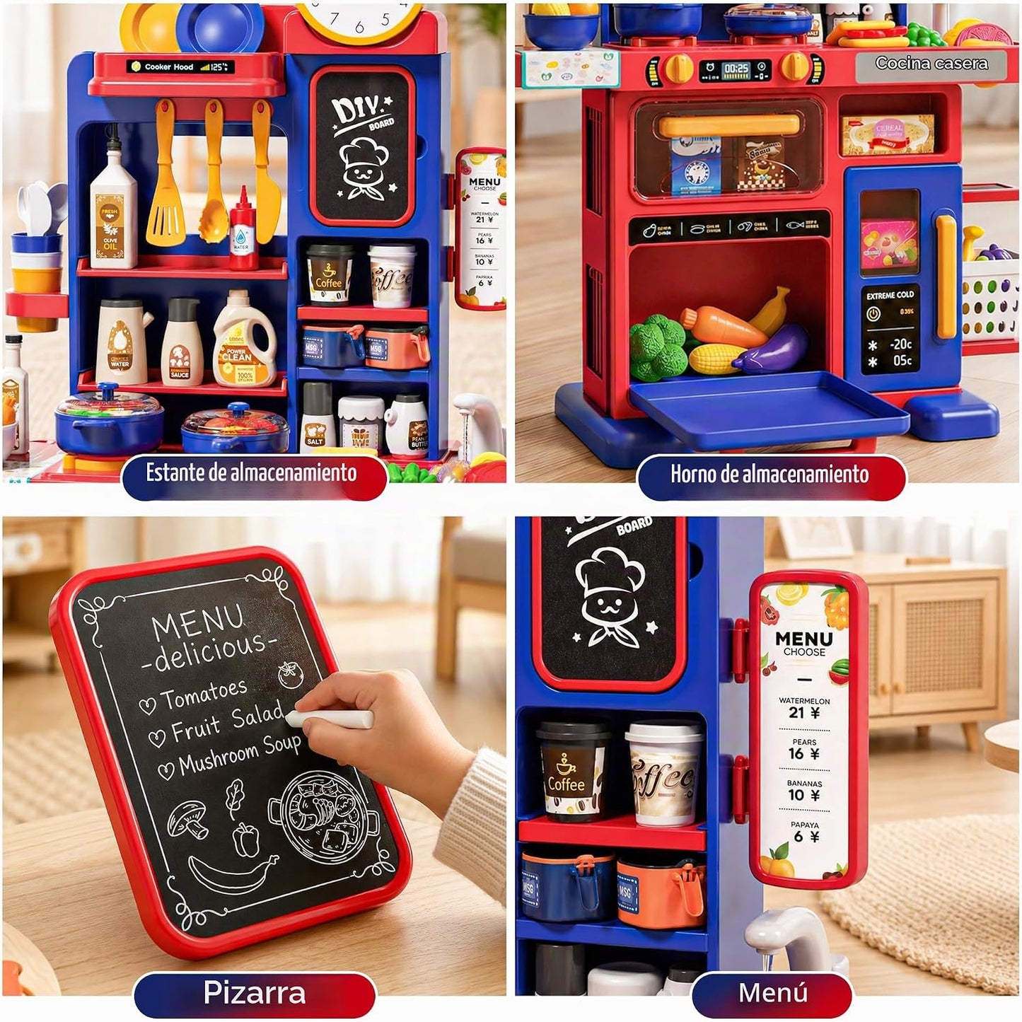STACTCUTE Cocina de juguete de 33,8 pulgadas con sonido, luz y estu...