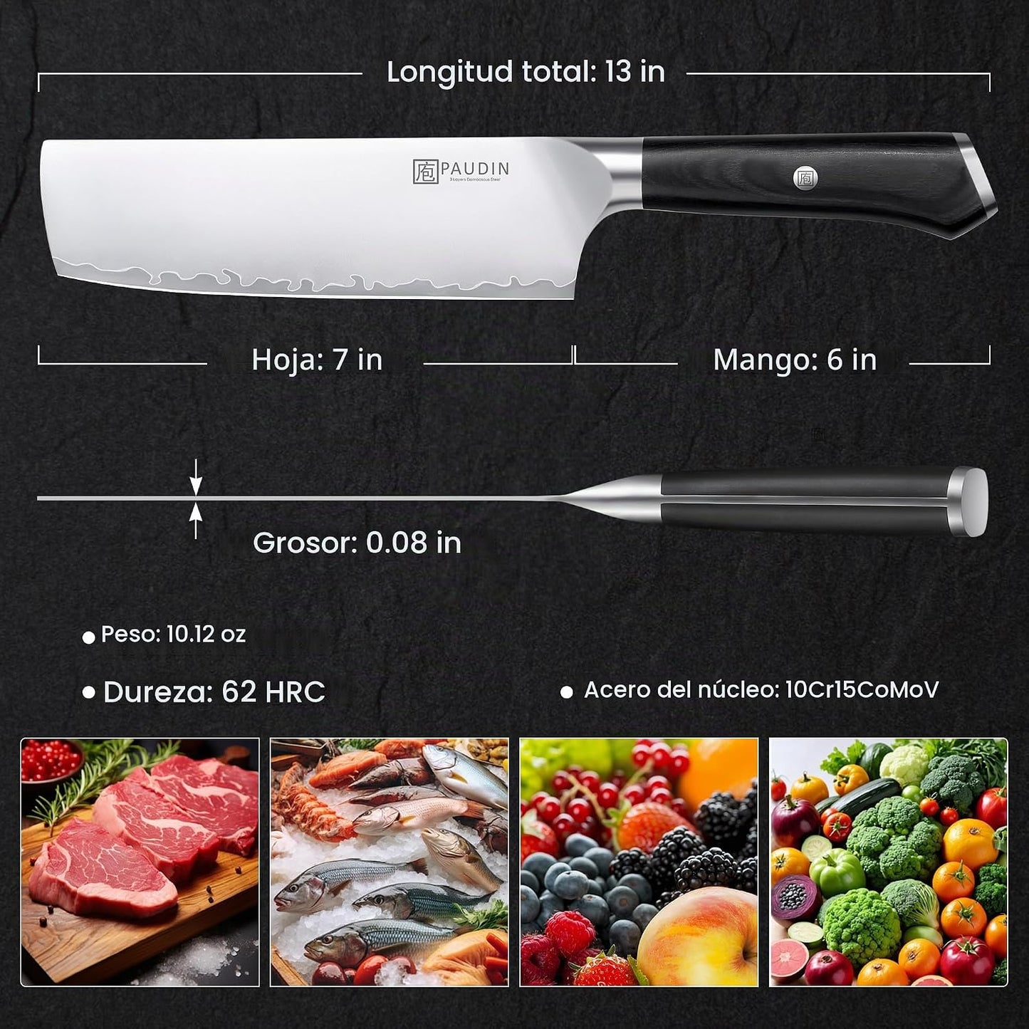 PAUDIN - Cuchillo Nakiri de 7 pulgadas, cuchillo de cocina de acero...