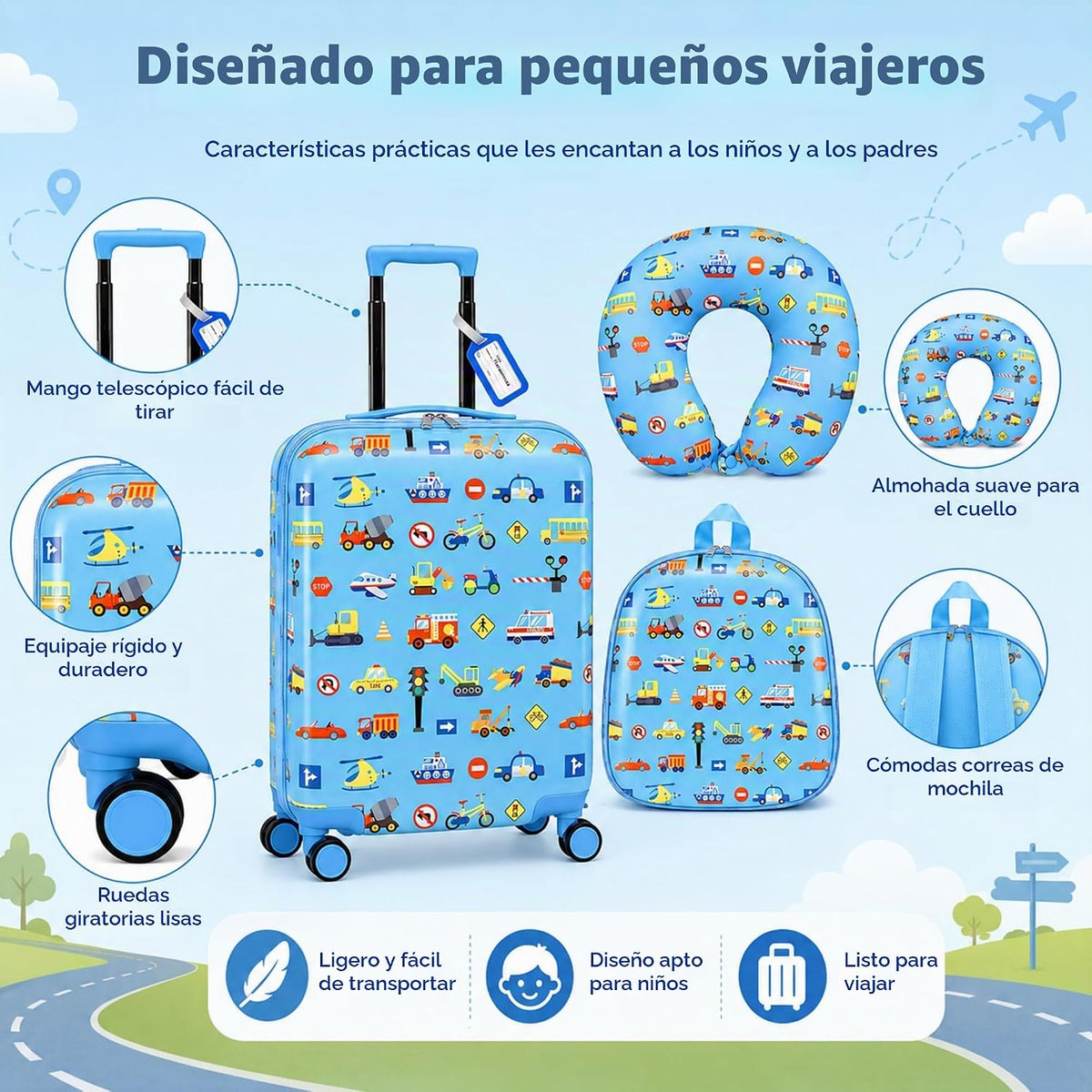 Sanwuta Juego de 4 piezas de equipaje para niños, mochila de viaje,...
