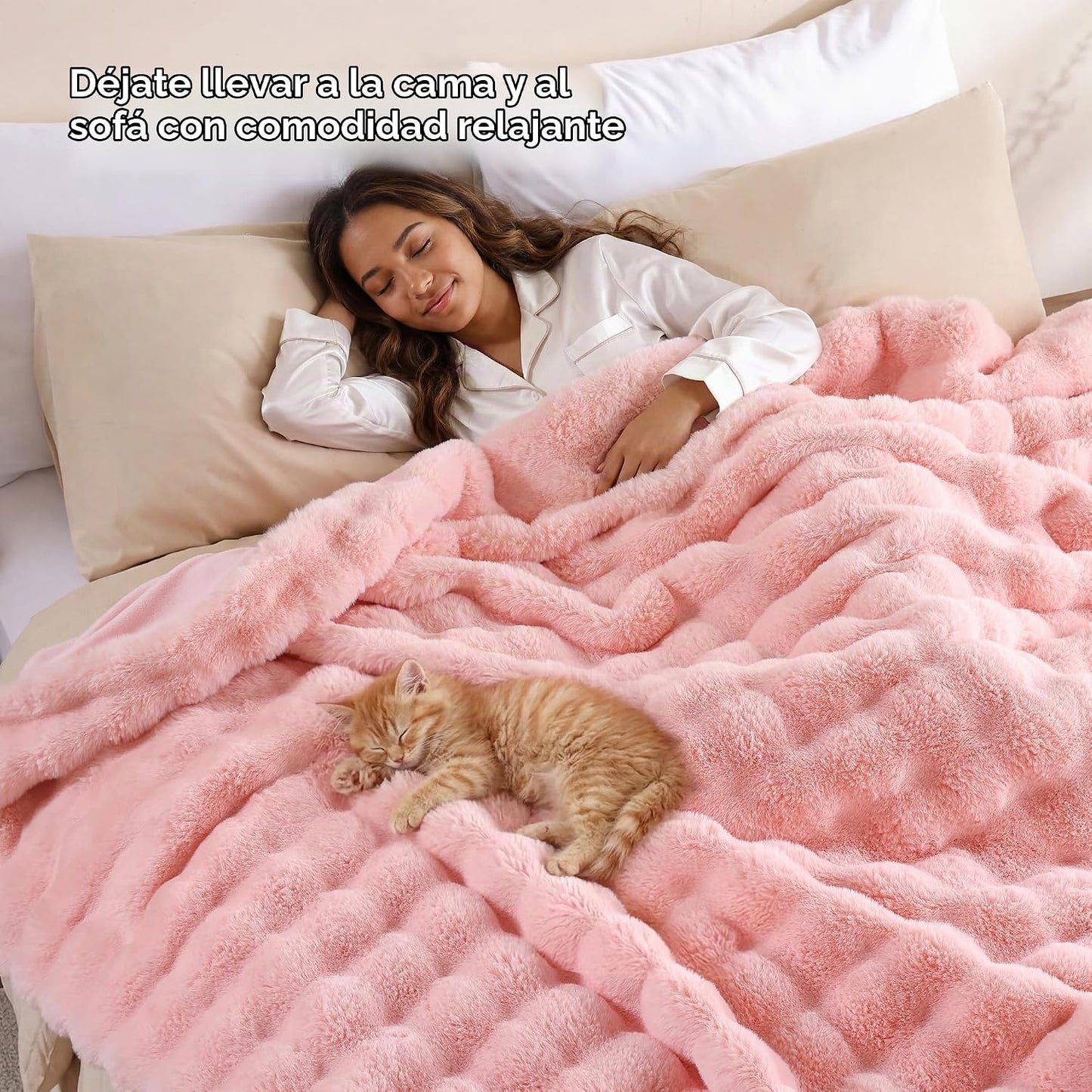 Smoofy - Manta de piel sintética para sofá \u2013 Rosa suave y espo...