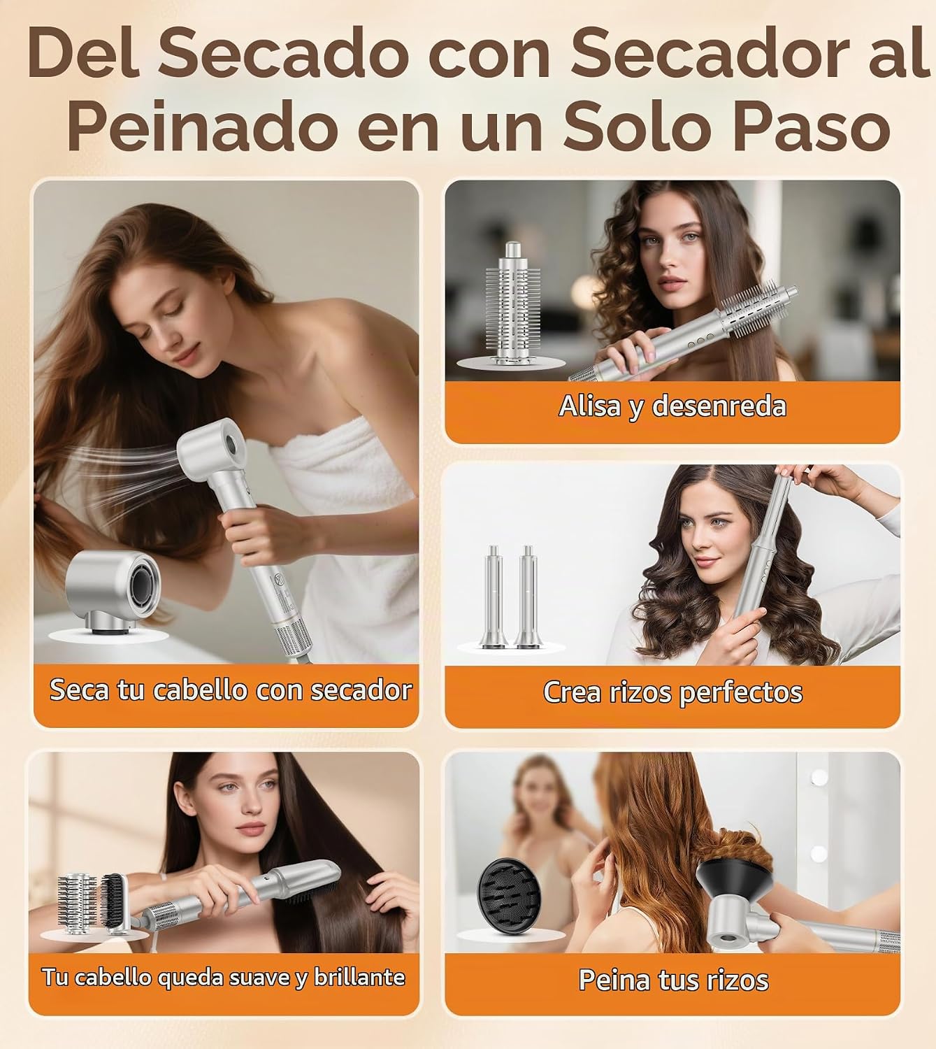 Kits de cepillos para secador de pelo 9 en 1, secador de pelo rizad...