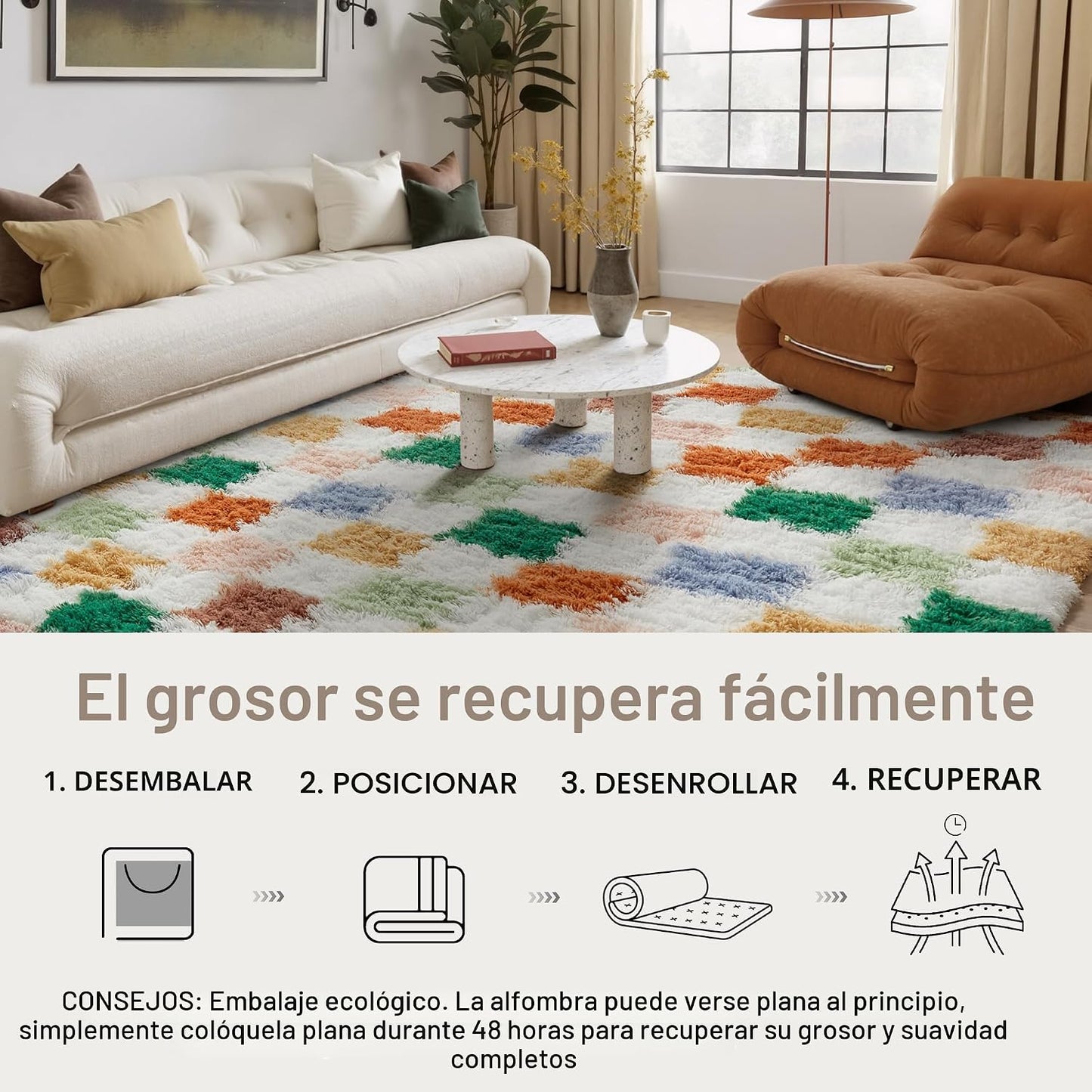 PureCozy Tapete a cuadros de 8 x 10 pies para sala, moderno de arco...
