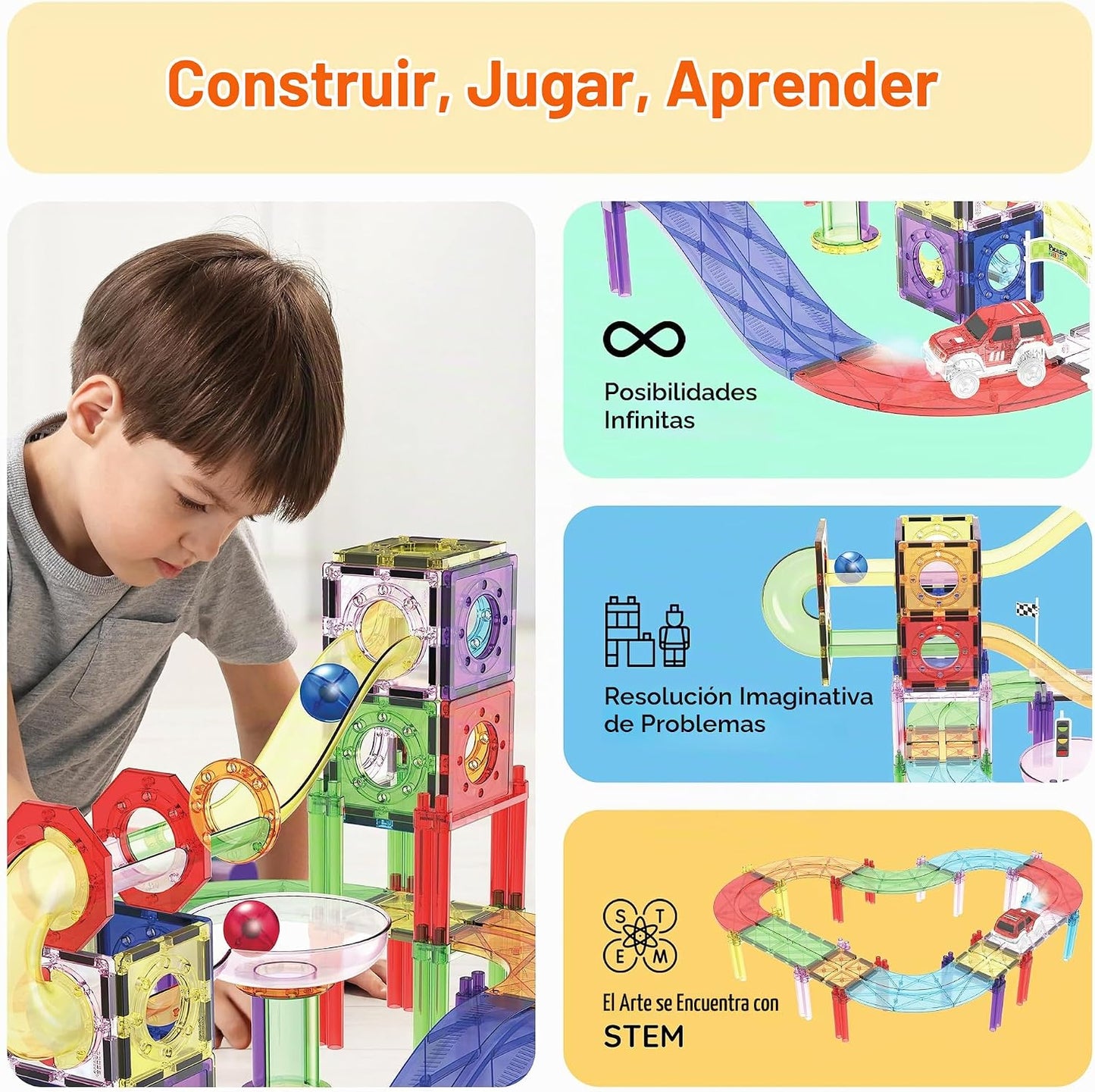 PicassoTiles Juego de 121 azulejos magnéticos de pista de carreras...
