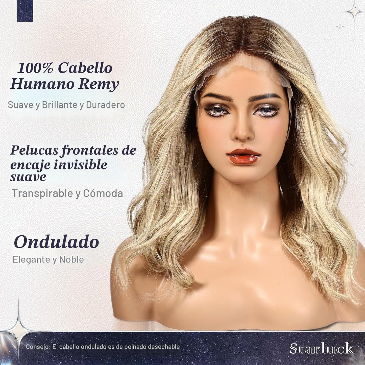 starluck Pelucas de pelo humano con encaje frontal para mujer, pelu...