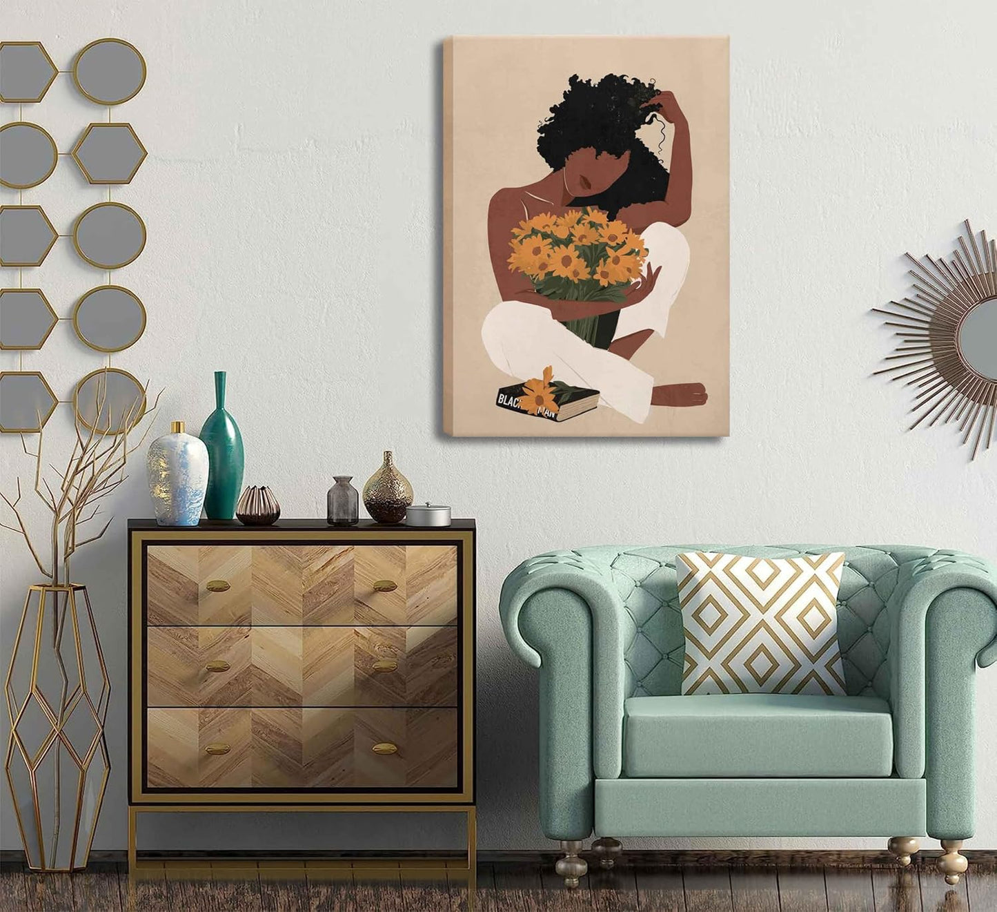 3 piezas de arte de pared de mujer negra, pósters boho de chica neg...