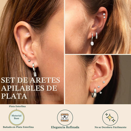 Besteel 13 pares de conjunto de aretes de aro pequeños para mujer,...