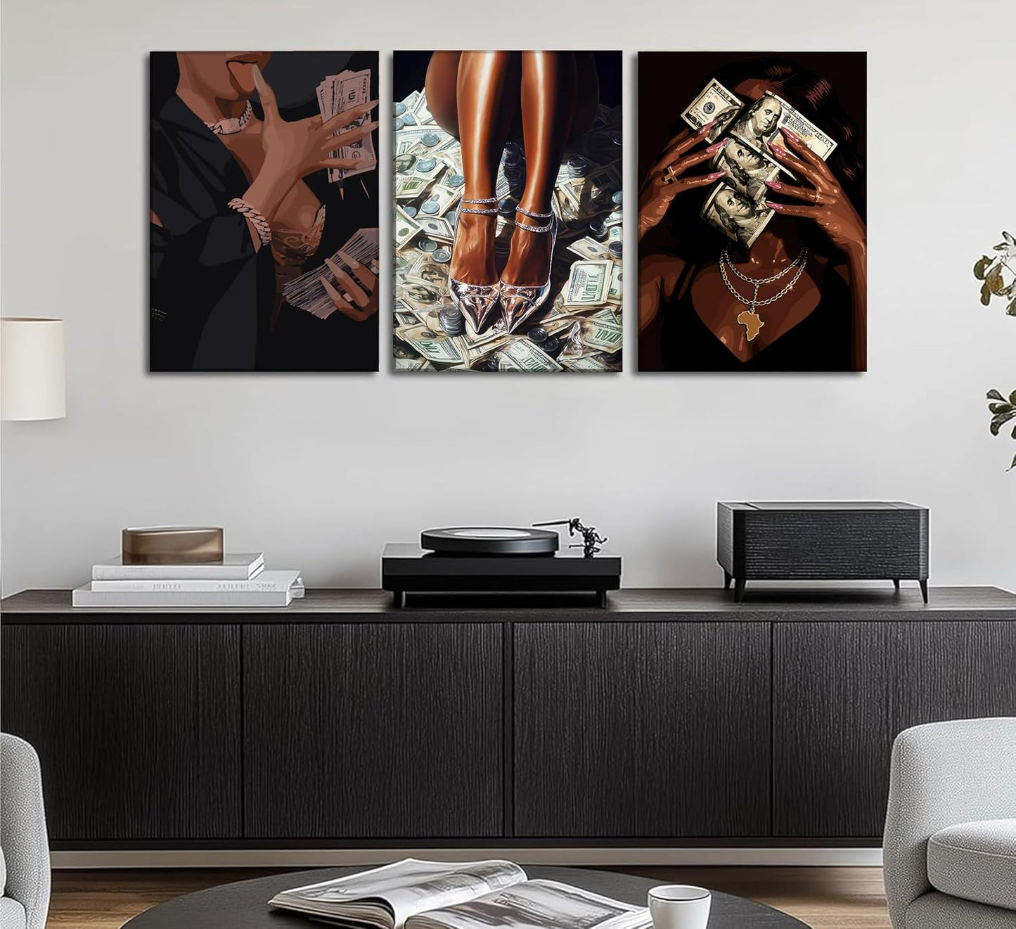 Arte de pared moderno de niña negra con dinero, imágenes de mujer a...