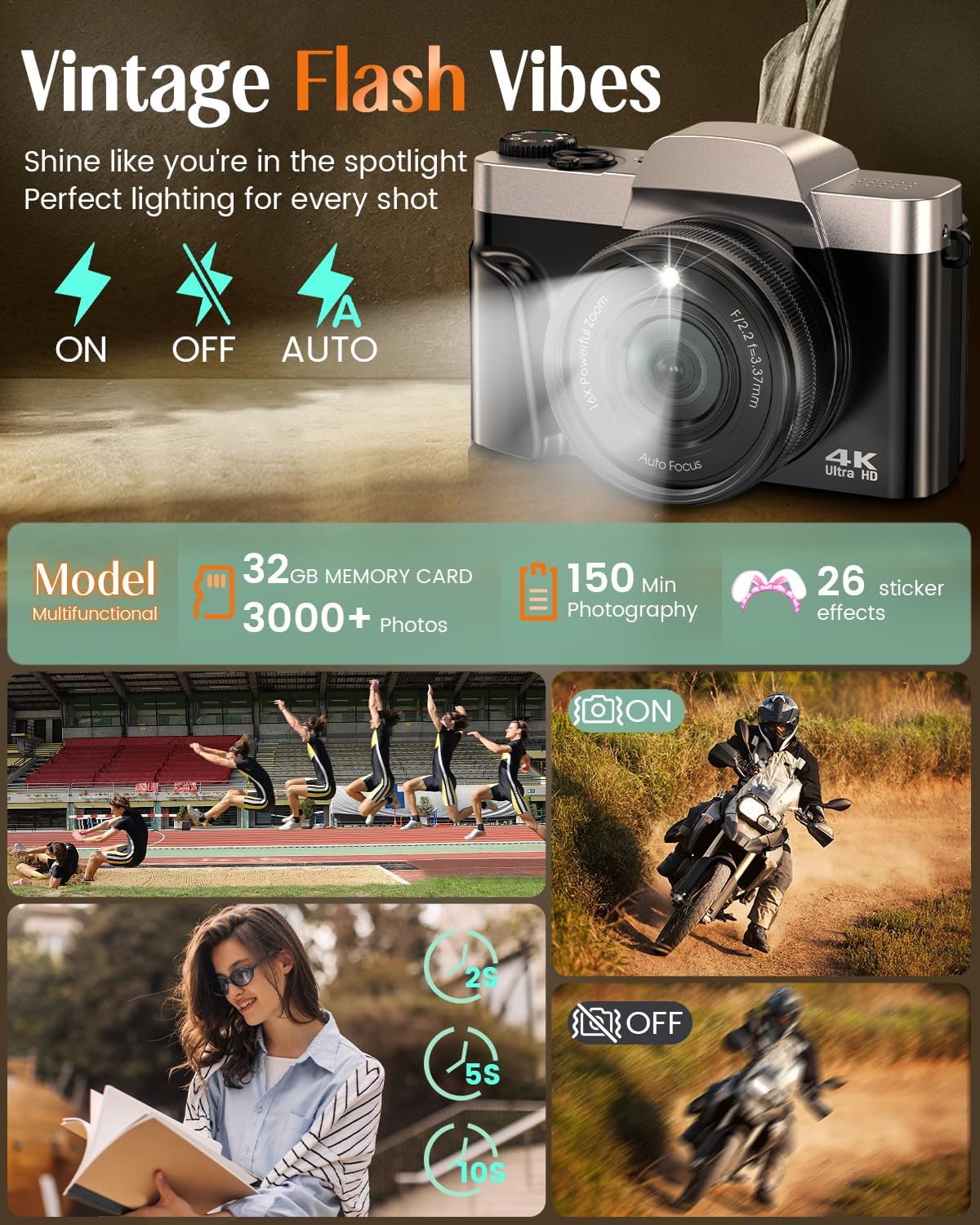 Cámara digital 4K para fotografía con WiFi, cámara de videoblogs de...