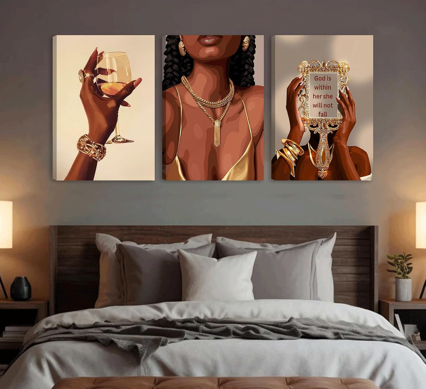 3 piezas de arte de pared de niña negra, mujeres afroamericanas, cu...