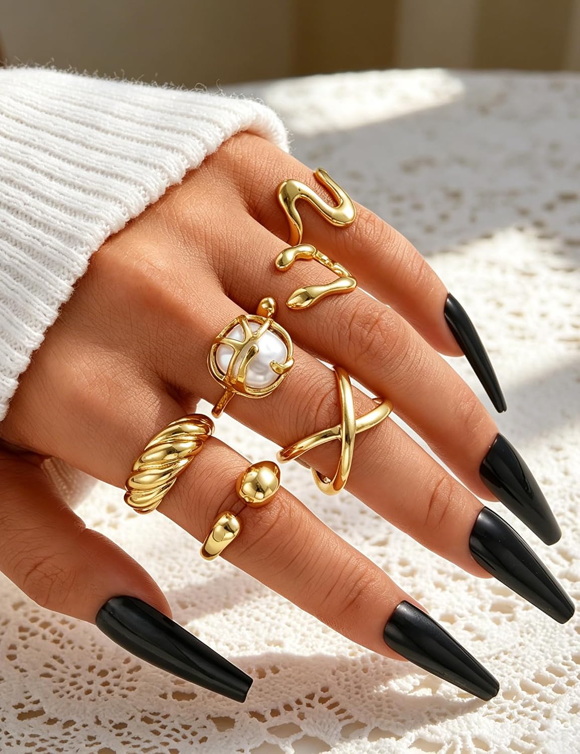 YEEZII Anillos Gruesos de Oro para Mujer Sin Deslustre, Anillo de P...