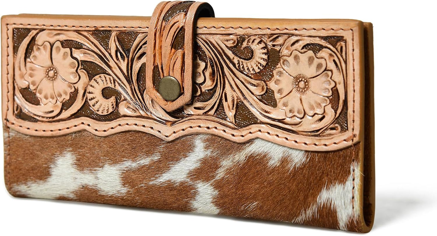 Merbaa Wild West Billetera de Cuero de Pelo de Vaca para Mujeres, l...