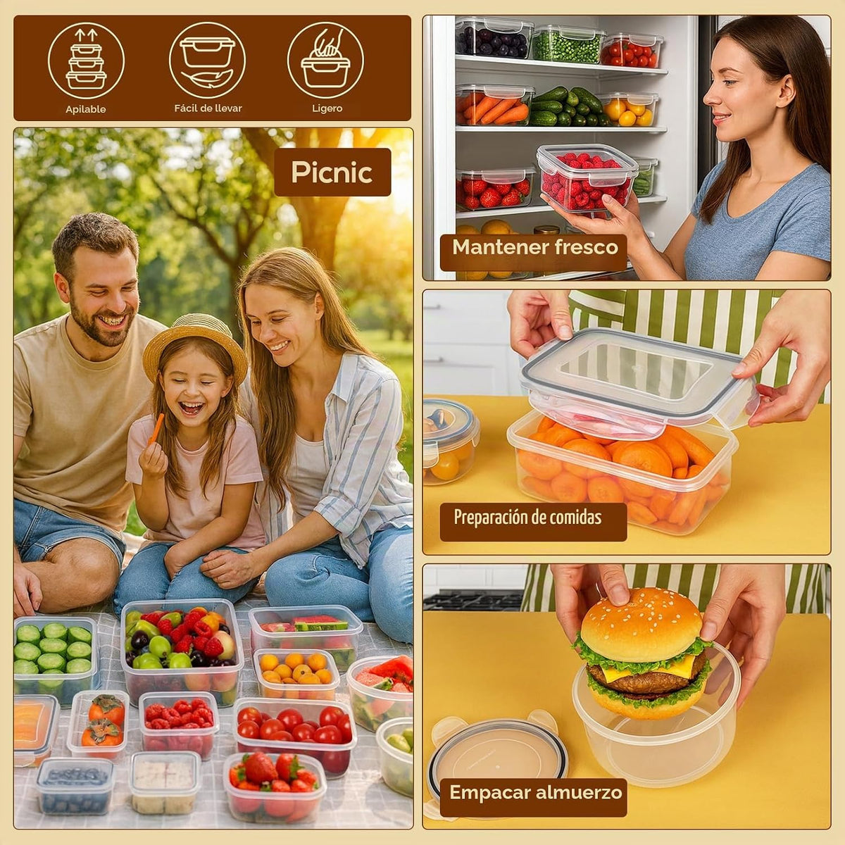 50 PIEZAS Envases de almacenamiento de alimentos más gruesos con ta...