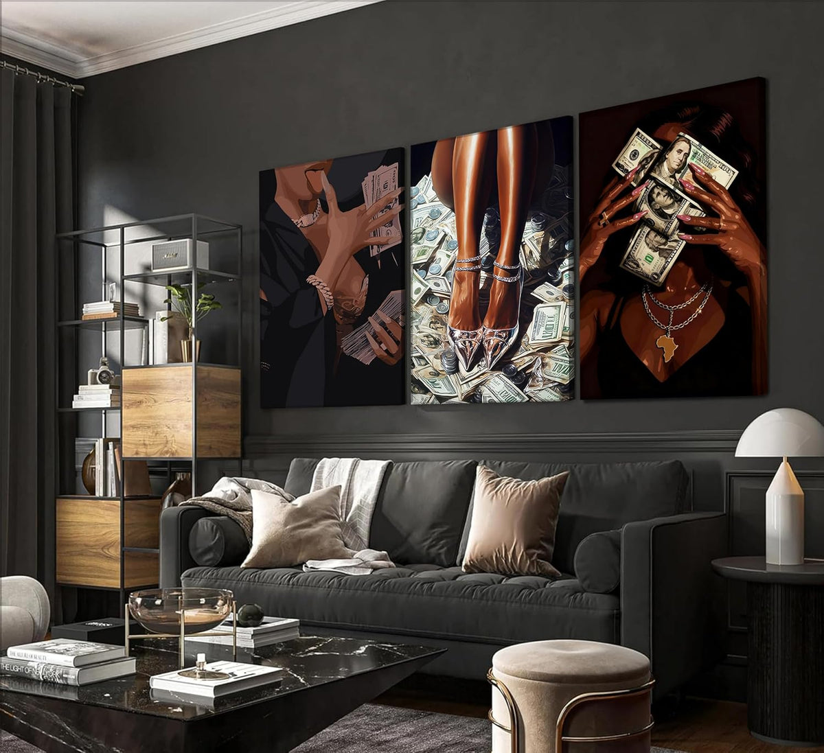 Arte de pared de moda de chica negra con dinero, imágenes de mujere...