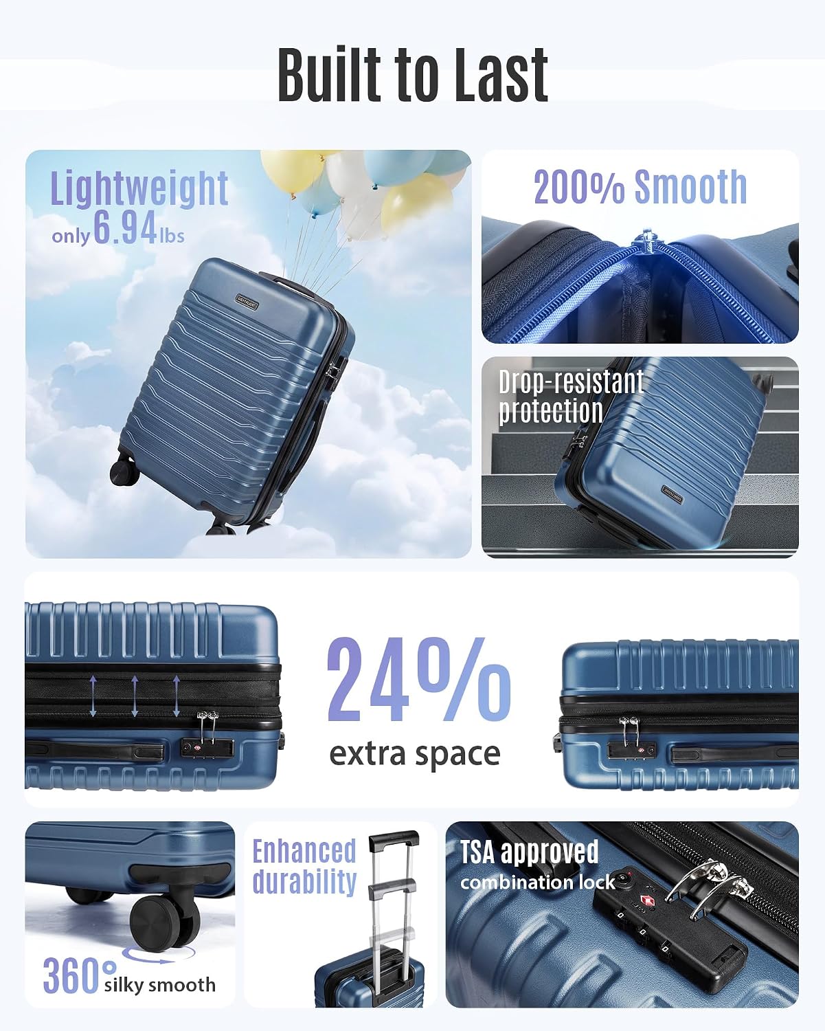 LIGHT FLIGHT - Maleta de mano expandible de 20 pulgadas, 22 x 14 x...