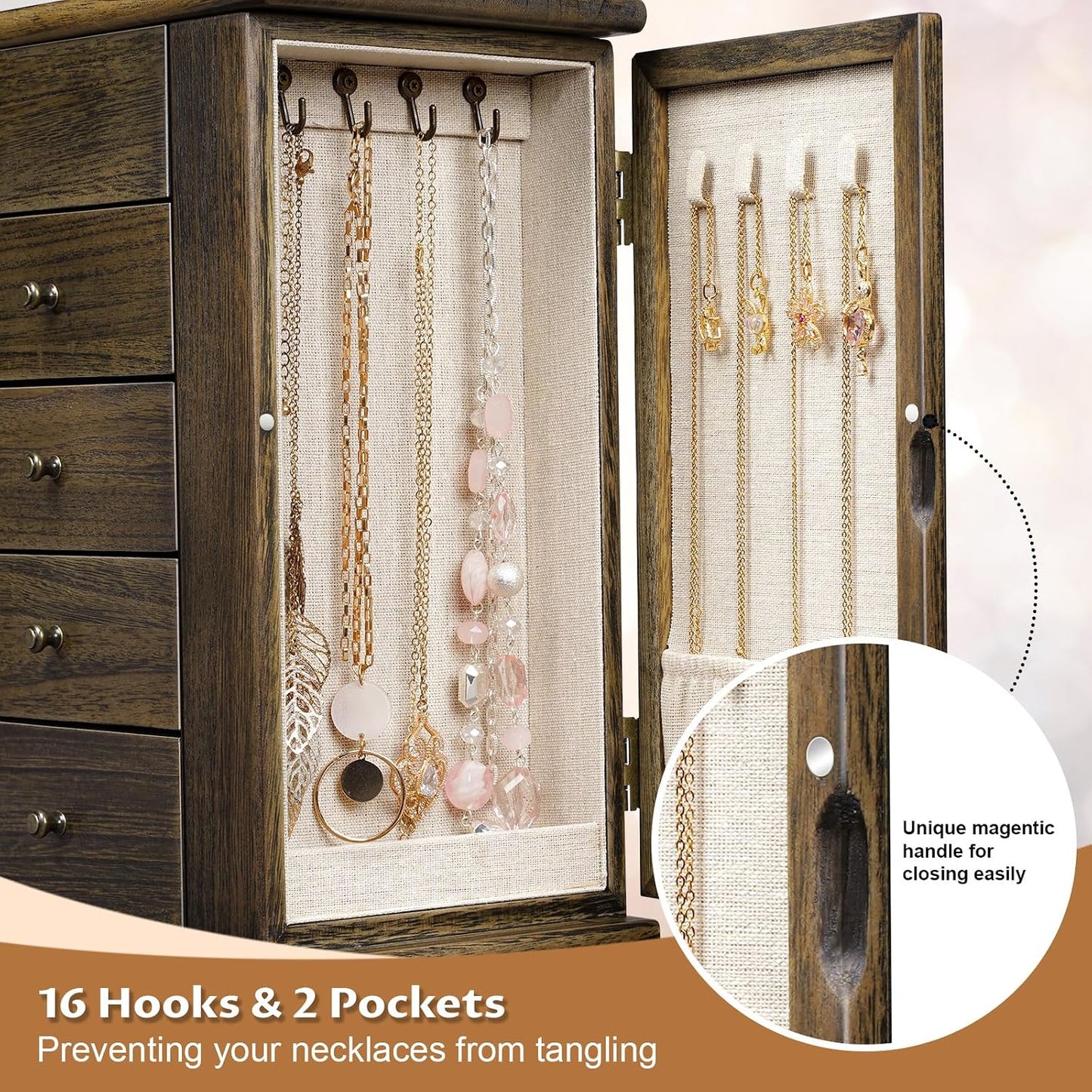 Emfogo - Joyero para mujer, cajas de joyería de madera de 5 capas g...