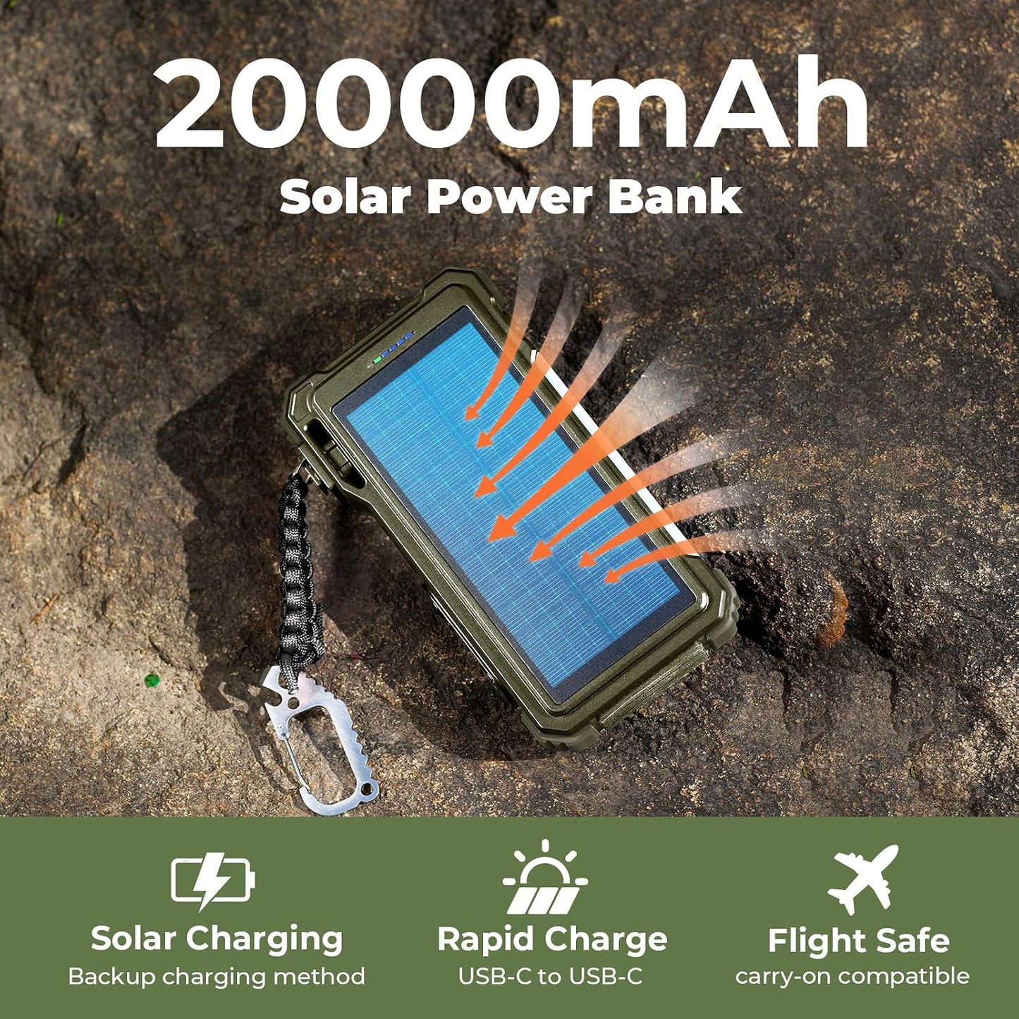 BLAVOR Banco de Energía Solar 20000mAh con Cables Integrados, Carga...