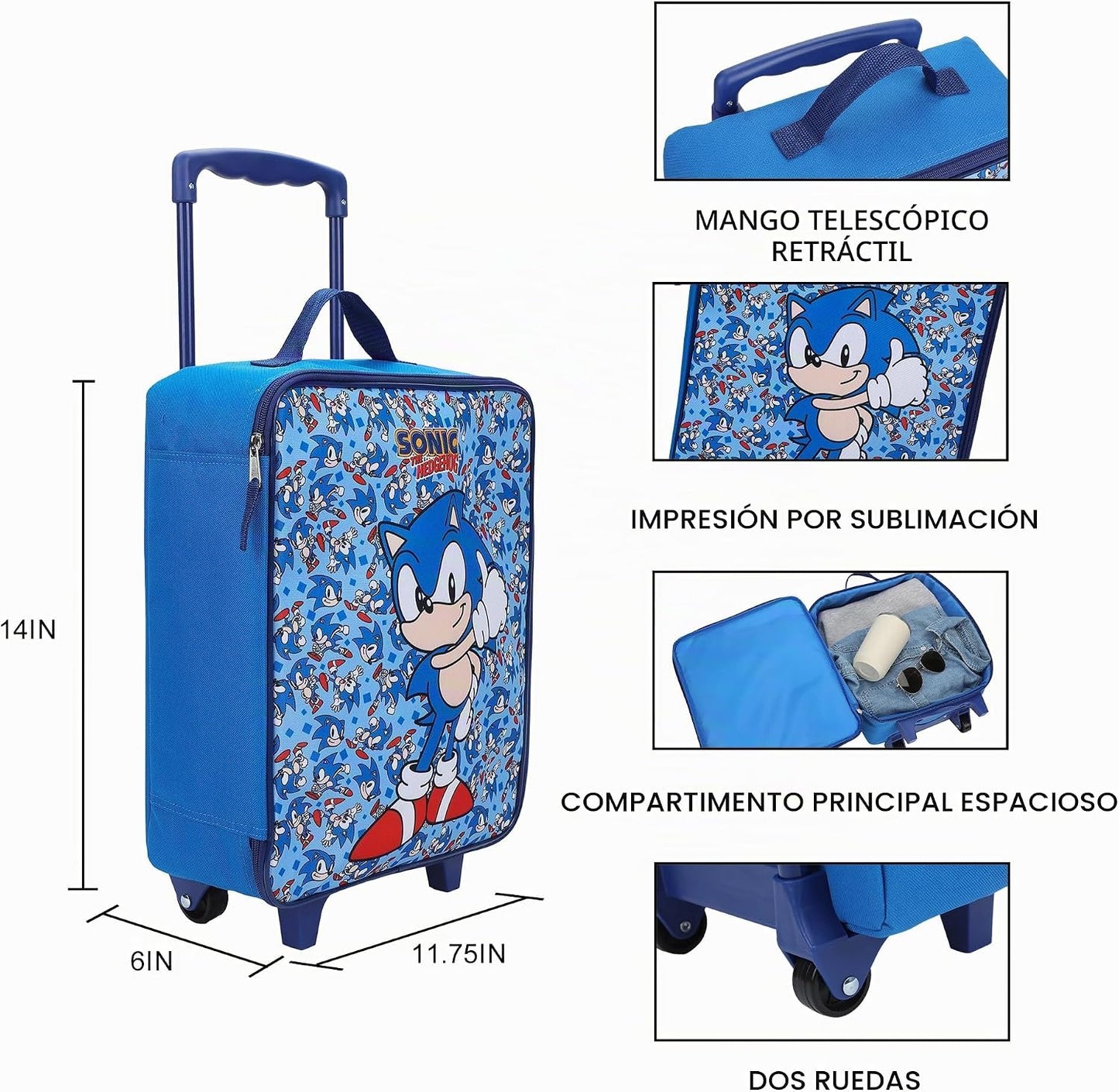Bioworld Sonic The Hedgehog Thumbs Up - Equipaje de 14 pulgadas, co...