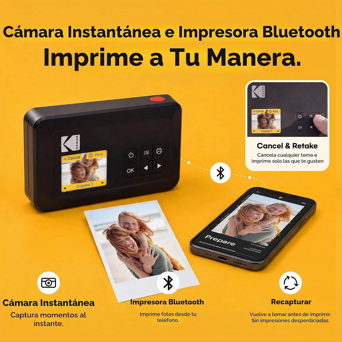 KODAK Mini Shot 2 Retro 4PASS 2 en 1 Cámara digital instantánea e i...
