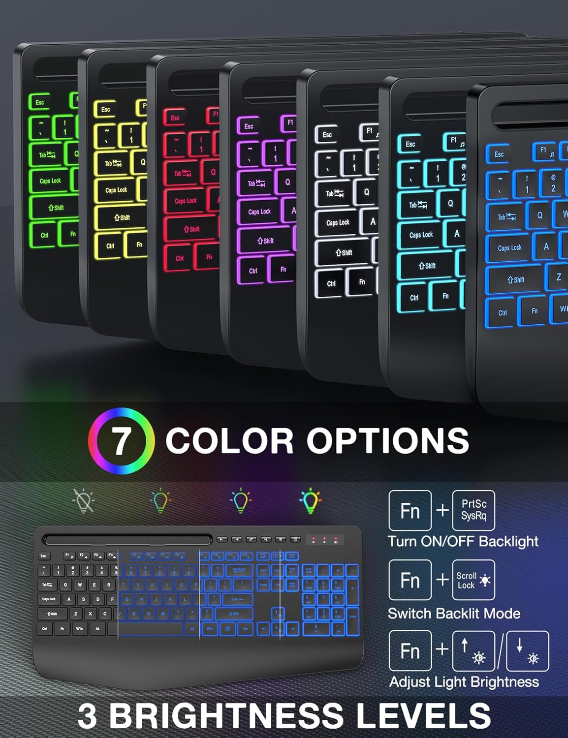 SABLUTE Combo de teclado y mouse inalámbricos: 9 efectos retroilumi...