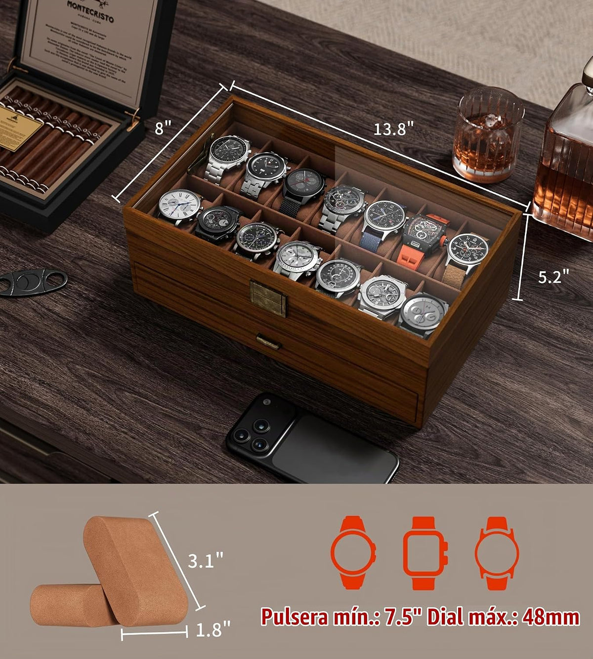 sensok Caja de reloj para hombre, marco ultrafino, pantalla ancha,...