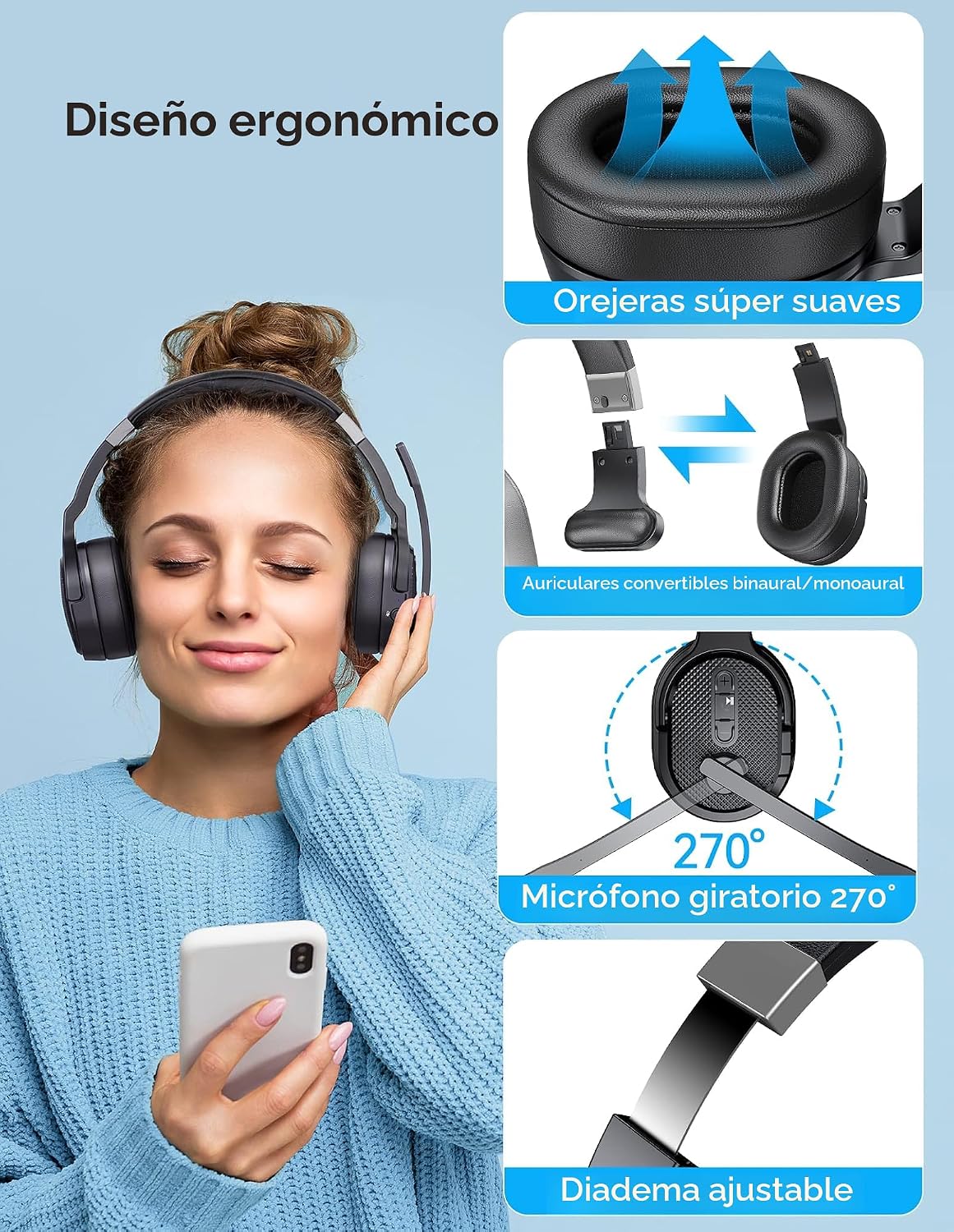 TECKNET Auriculares Bluetooth para Camioneros, Auriculares Inalámbr...