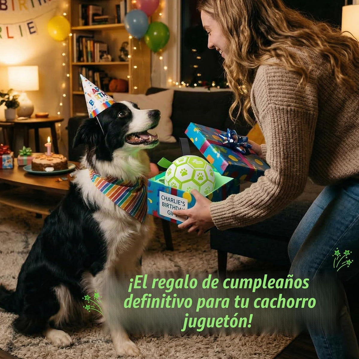 QDAN Pelota de fútbol para perros que brilla en la oscuridad con co...