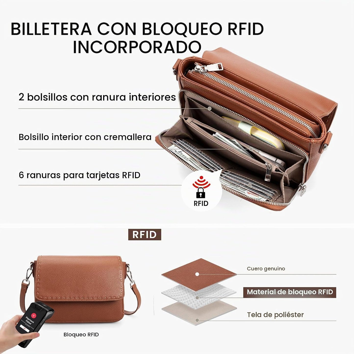 befen Bolsos cruzados de cuero genuino para mujer, bolso mediano co...