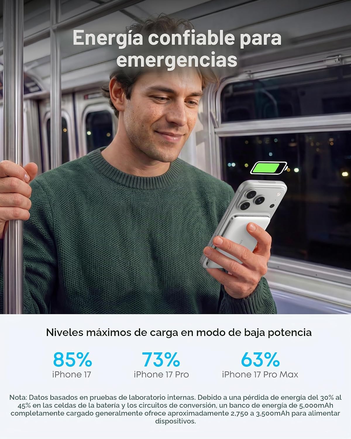 Anker Nano Power Bank, Batería de Carga Magnética Inalámbrica de 5,...