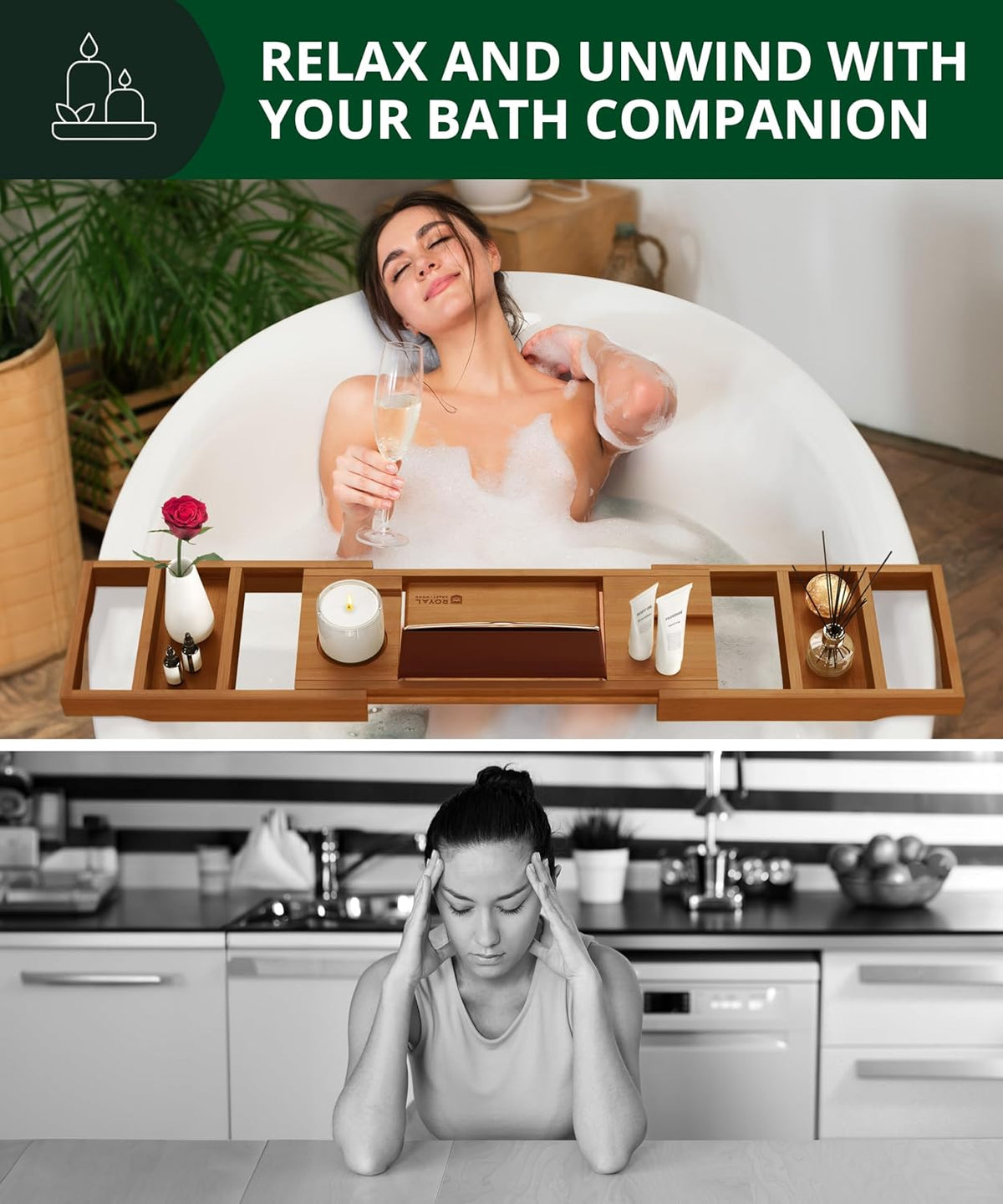 ROYAL CRAFT WOOD Bandeja de Bañera Plegable Premium - Bandeja de Ba...