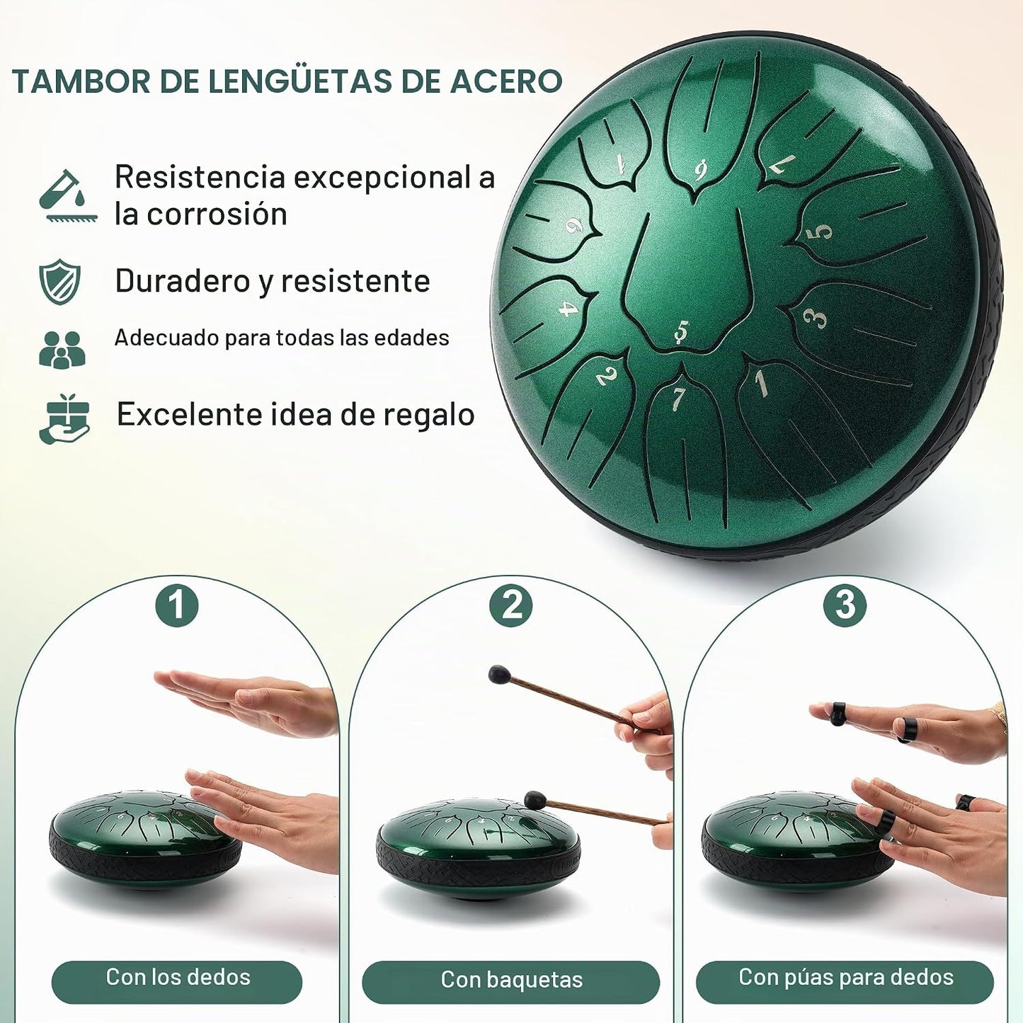 Harmuhos Tambor de lluvia para exterior, 6 pulgadas, 11 notas D, ta...