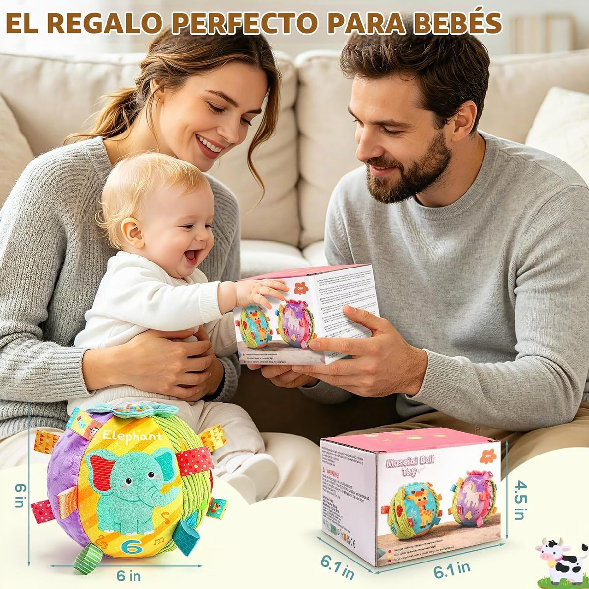 Juguete musical con pelota para gatear para bebés de 0 a 6 meses, d...
