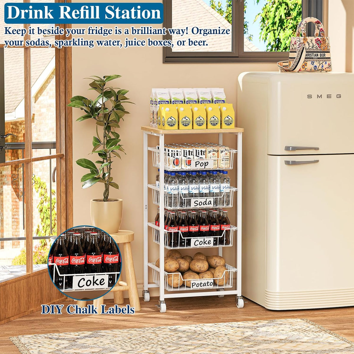 OKZEST Carrito de almacenamiento de cocina de 5 niveles con 4 cajon...