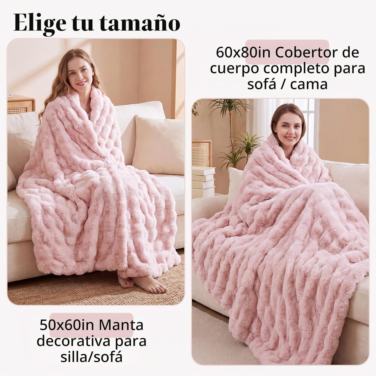 Opulapel - Manta suave para sofá de color rosa claro, manta de piel...