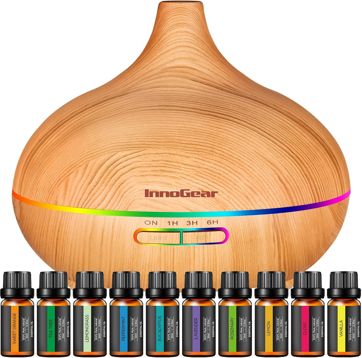InnoGear - Difusor de aromaterapia y set de 10 aceites esenciales,...