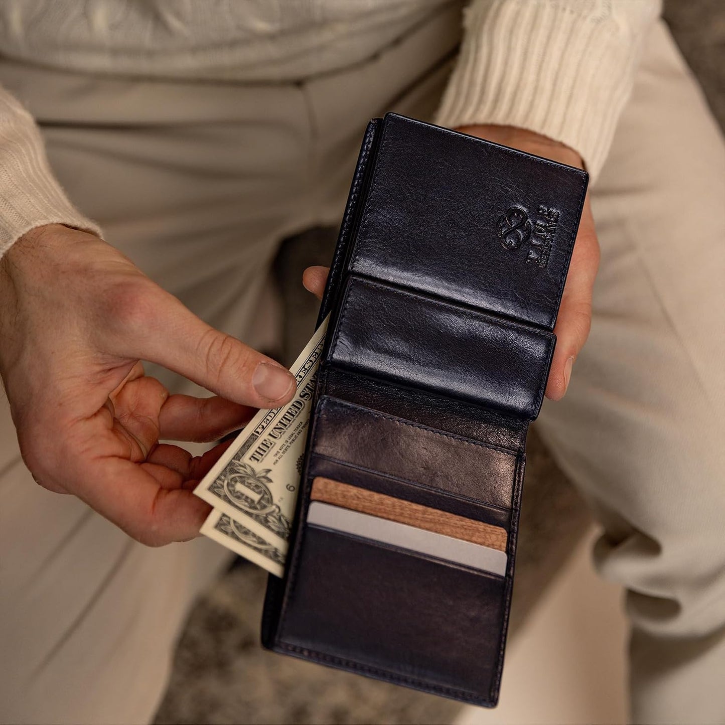Time Resistance Cartera de cuero para hombre - Billetera italiana p...