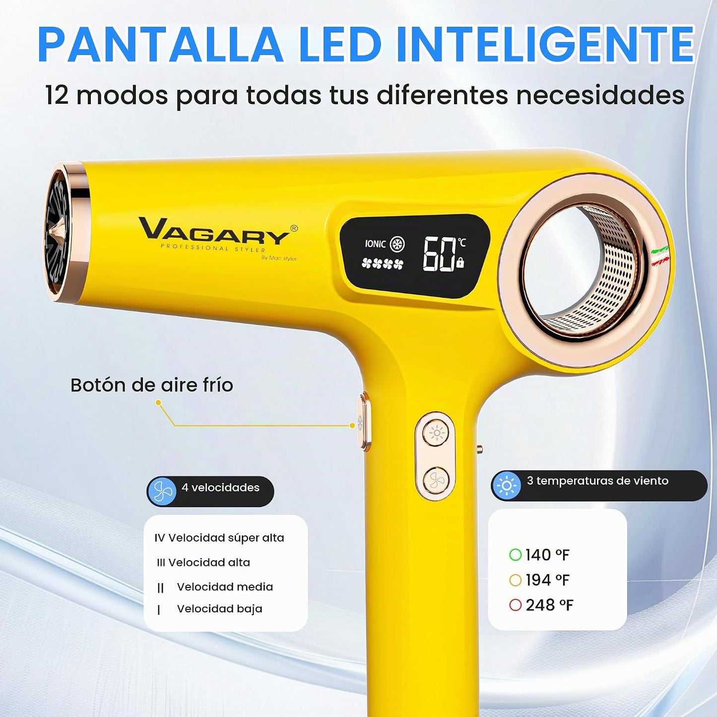 VAGARY Secador de pelo iónico de alta velocidad con difusor, 110000...