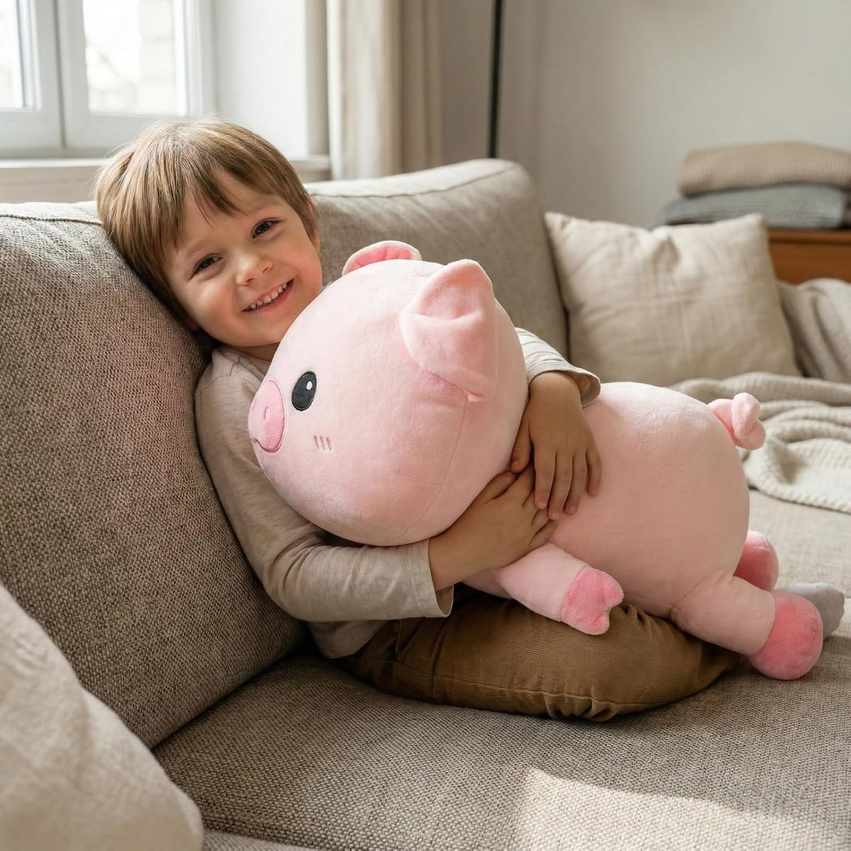 WEIGEDU - Lindo animal de peluche suave de cerdo rosa, 18 pulgadas...