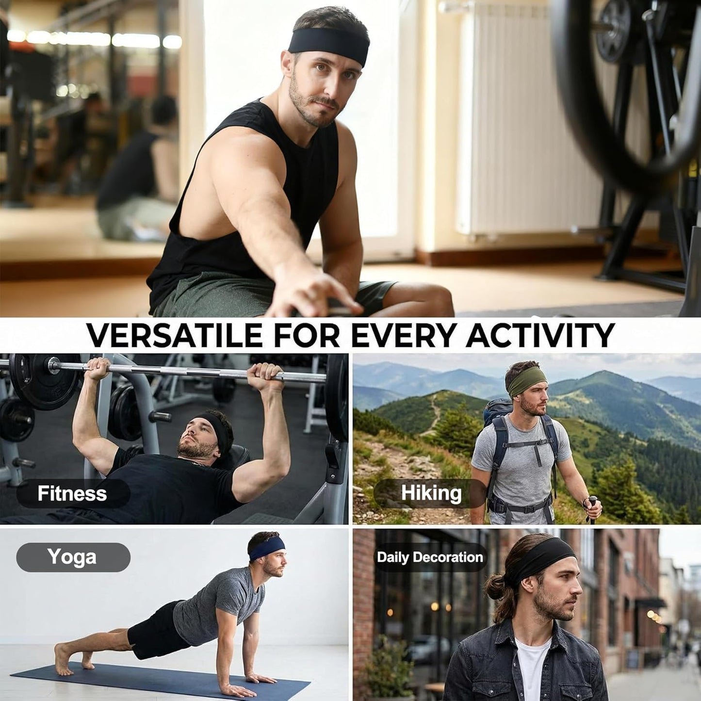 Acozycoo Diadema deportiva para hombre, 5 unidades, para correr, ci...