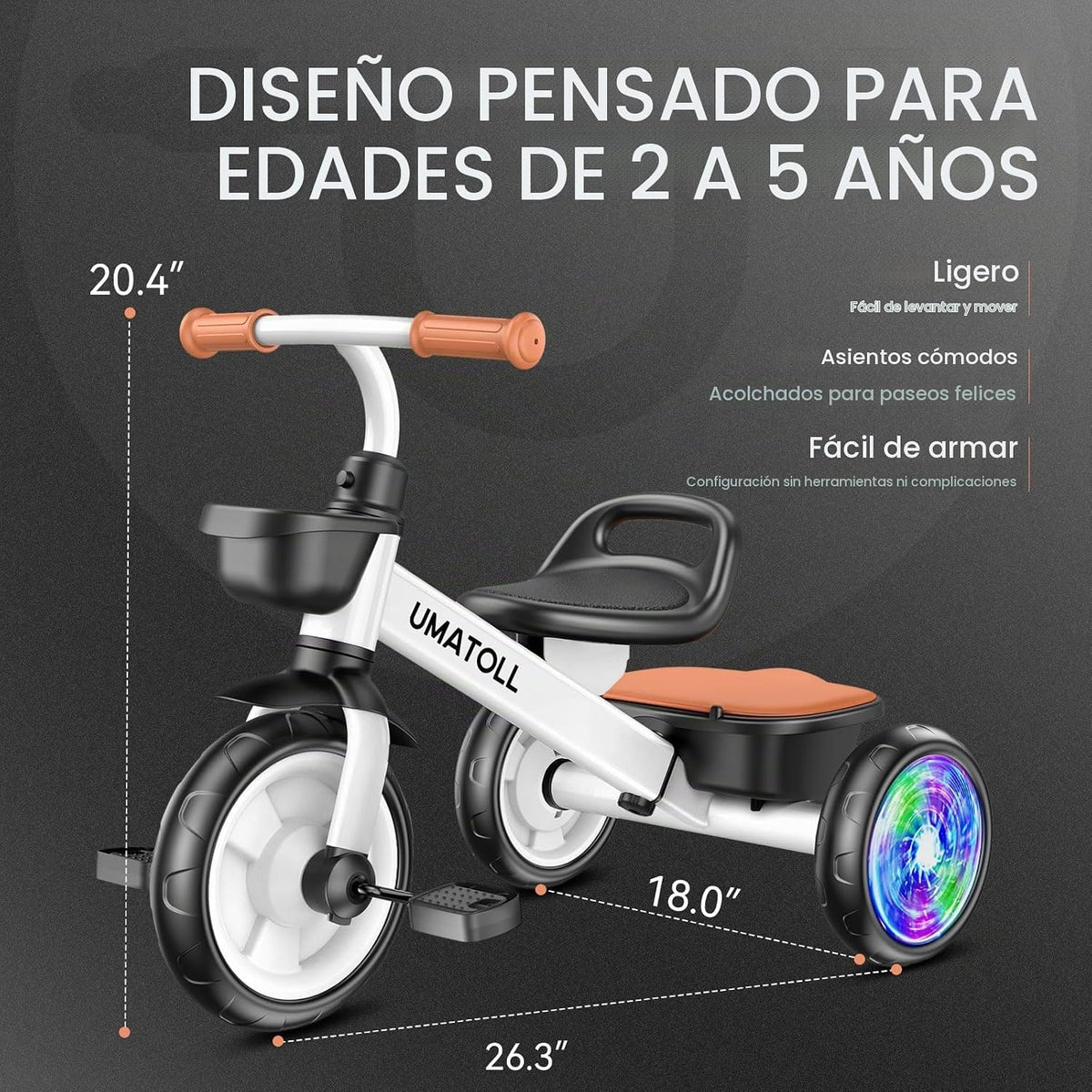 Umatoll Triciclo para niños pequeños de 2 a 5 años, bicicleta ajust...