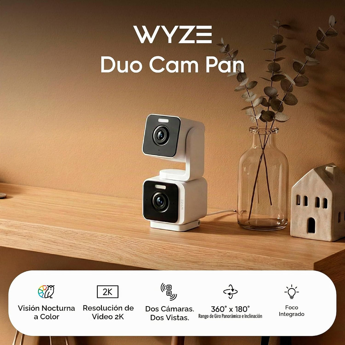 WYZE Duo Cam Pan IP65 2K 360° Pan\/Tilt Cámara de seguridad intelig...