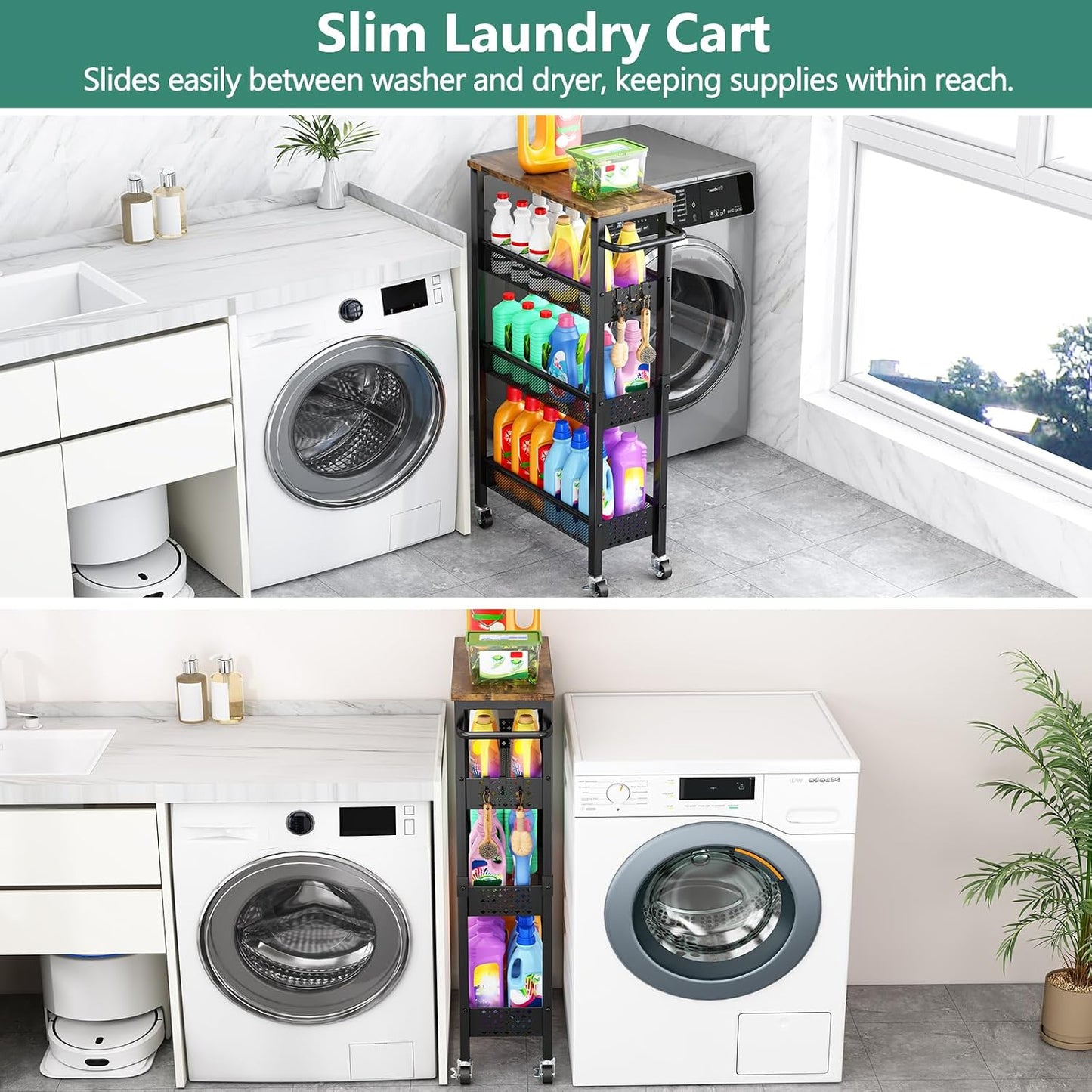 Vivihomety Carrito de Almacenamiento Delgado Utilitario con Ruedas,...