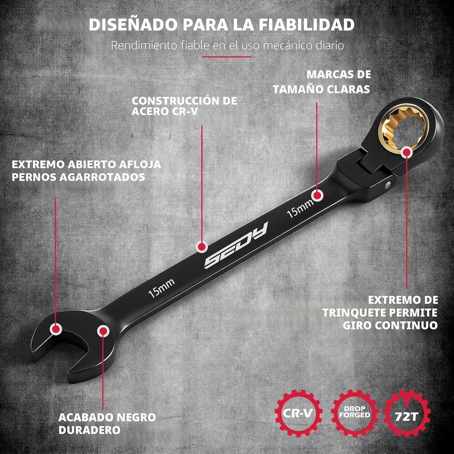 Juego de llaves de trinquete de cabeza flexible de 24 piezas, métri...
