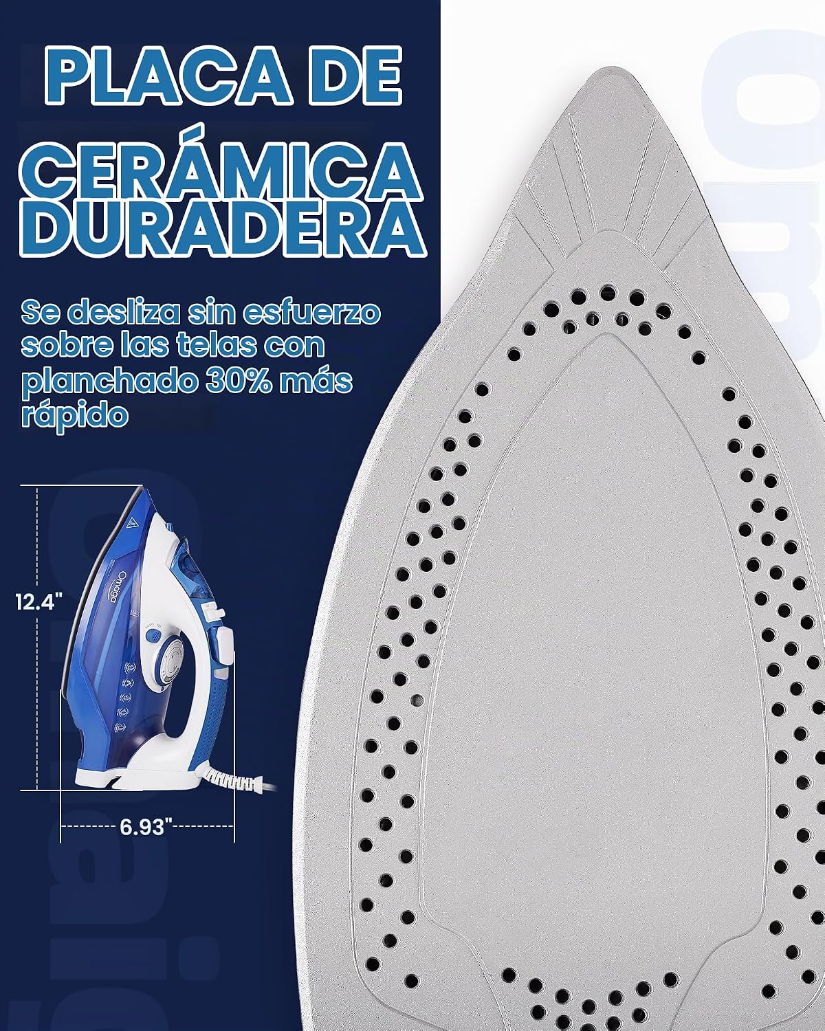 OMAIGA Plancha de vapor para ropa, 1500W, suela de cerámica antiadh...