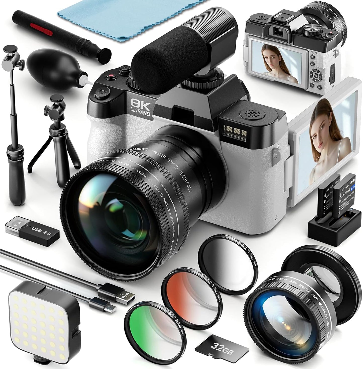 Cámaras digitales de 8K 64MP para fotografía, zoom 16X, 3 filtros d...