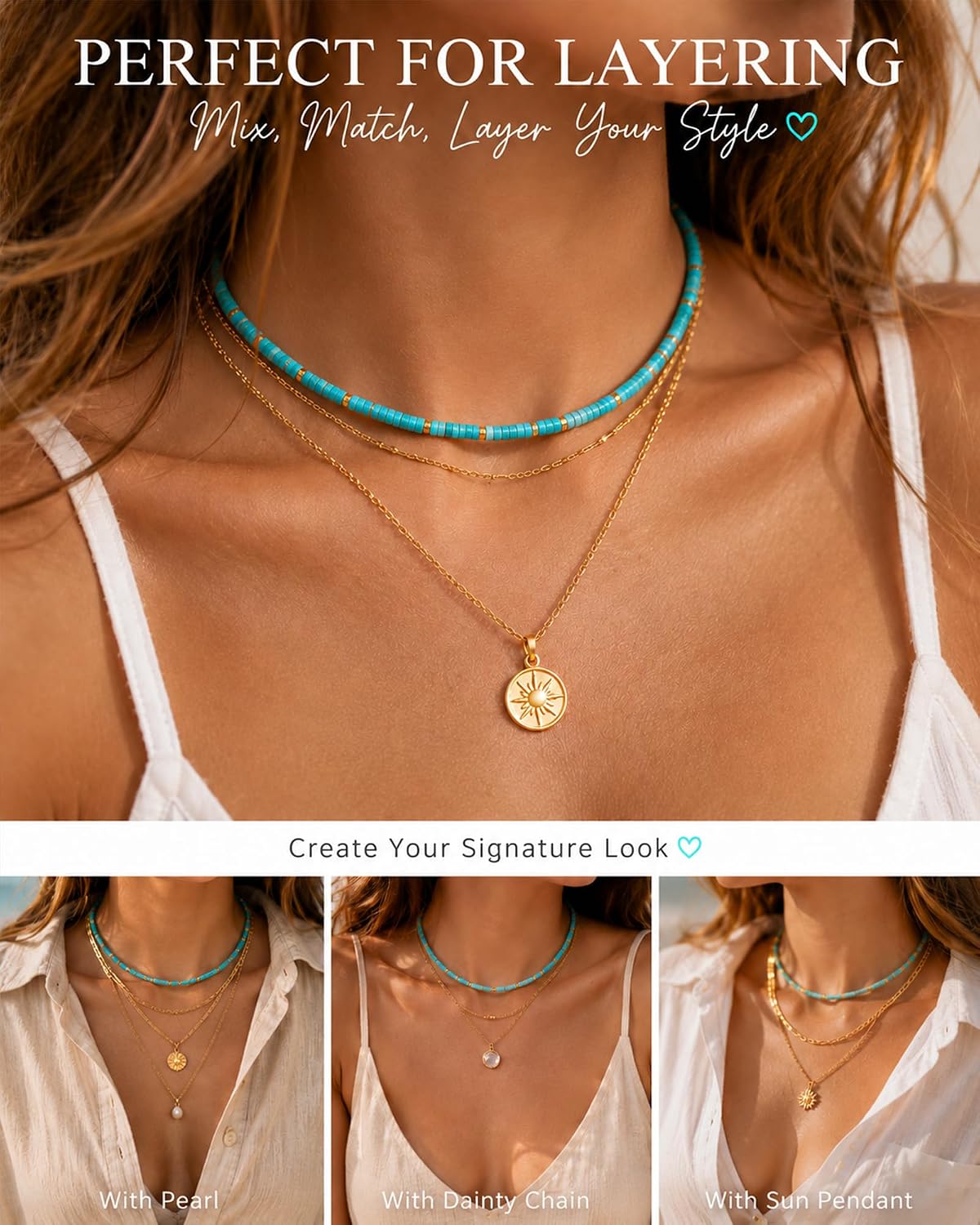 MIDDLUX Collar de cuentas estilo Heishi con gemas\/perlas naturales...