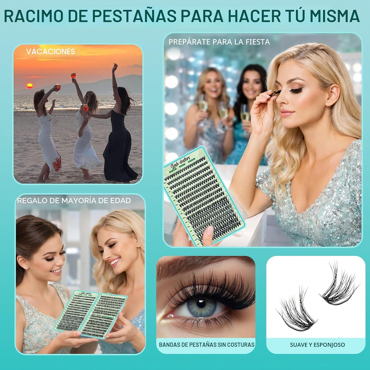 FebFeb Kit de 640 extensiones de racimo de pestañas 30D+40D, pestañ...