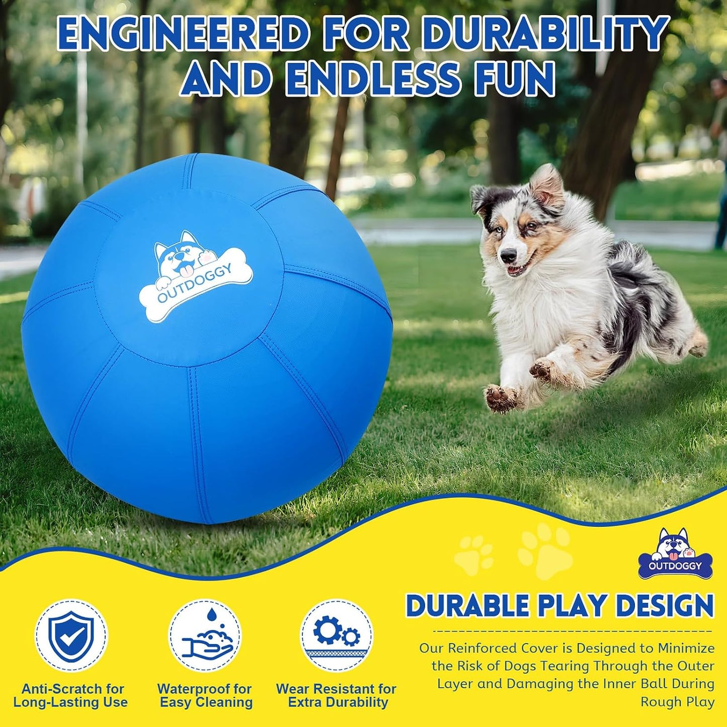 Outdoggy Pelota de pastoreo para perros de 25" - Resistente para ra...