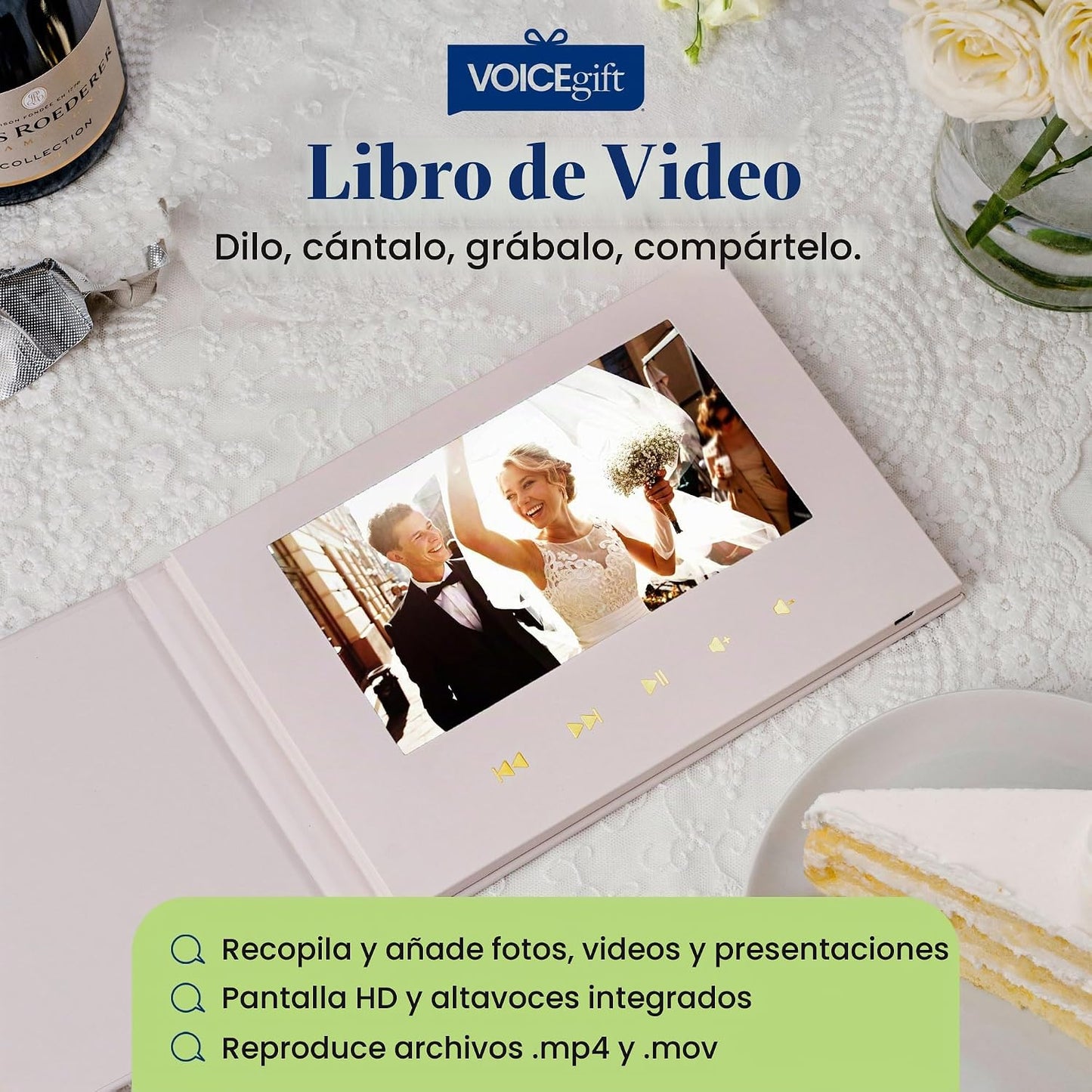VoiceGift - Libro de video de 7 pulgadas con pantalla IPS HD, libro...