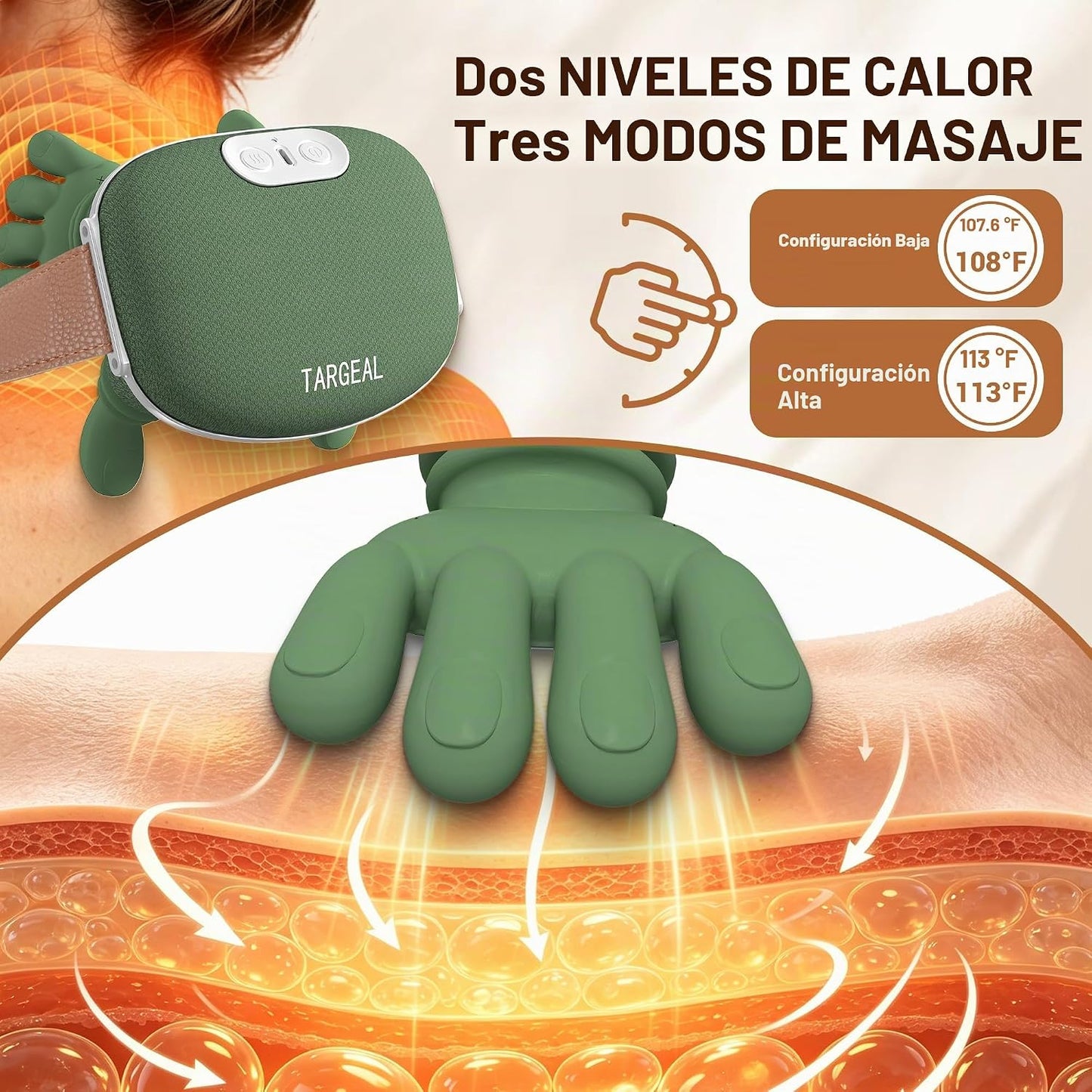 targeal Masajeador de cuello con calor, masajeador inalámbrico de h...